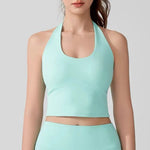 Women's Halter Neck Sports Bra Vest Slimming Tube Top for Yoga Gym Running Beautiful Back Sling Design One Cup Gathered Summer F