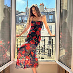 Flowers Print Spaghetti Strap Dresses Women Temperament Package Hip Bodycon Long Dress Fashion Sexy Backless Lady Slim Vestidos