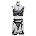 Toucheart Sexy Mesh Patchwork Halter Bra Set For Women Solid Color Hot Girl Girdle Garter Belt Micro See-through Underwear Set