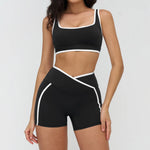 Patchwork Backless Yoga Sets Women Sportswear High Waist Gym Scrunch Bum Shorts Set Female Fitness Sports Suit Workout Clothes