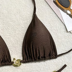 Dark Brown String Halter Micro Thong Bikinis Sets Sexy Swimsuit Women 2026 Metal Ring Holiday Swimwear Beach Wear Bikini Mujer