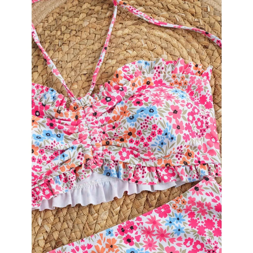 Sexy Flower Bikini 2025 Women Swimsuit Two Piece Swimwear Female Thong Bikinis Set Swimming for Bathing Suits Brazilian Biquini
