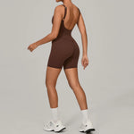 Padded Sports Jumpsuit Short Women Yoga Sets Gym Bodysuits Sexy Backless Fitness Jumpsuits Female Push Up Workout Overalls