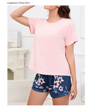 Women's Pajamas 3-Piece Set Sleepwear Home Clothes Autumn Short Sleeve Top with Shorts & Long Pants Loungewear Short Suit Pyjama