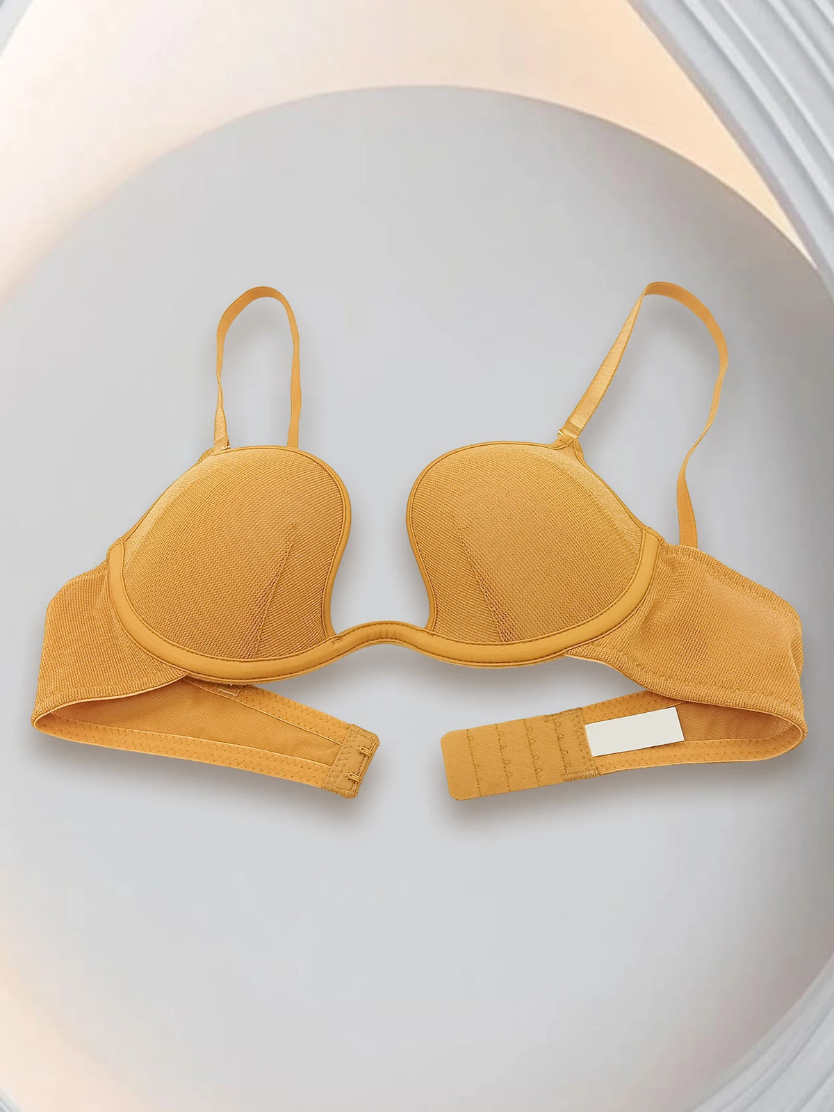 Yellow deep V-neck cinched top support underwear for women, large breasts, small look, soft steel coil bra, sexy mesh bra
