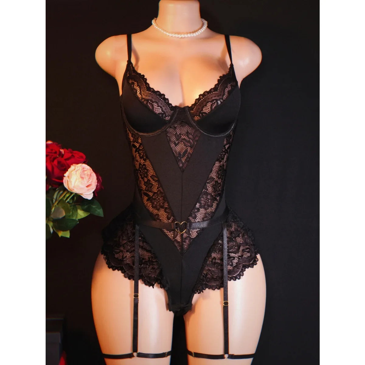 New Lace Sexy Slim Waist Sexy For Women Mesh Patchwork Deep V Bodysuits Backless Deep V Suspenders Sleeveless Bodysuits TI6K