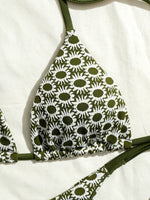 Sexy Green Sunflower Print Mini Bikini 2026 Women Halter Push Up Bra Tie Side Bandage Thong Swimsuit Beach Bathing Suit Swimwear