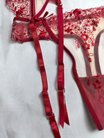 Women's New Floral Embroidered See-Through Mesh Lingerie 4-Piece Set - Sexy Underwear for Special Nights