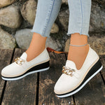 Fashion Metal Chain Wedge Heeled Loafers Women 2026 Slip On Platform Pu Leather Shoes Woman Non Slip Thick Sole Single Shoes