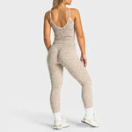 2Pcs Women Leopard Print Yoga Outfit Adjustable Strap Camisole Top High Waist Stretch Leggings Sports Pilates Workout Suit