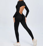 Hearuisavy Summer V Back Sports Jumpsuit Yoga Clothes Rompers Women Long Sleeveles Workout Bodysuits Backless One-piece Suit