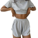2 Pcs/Set Summer Sleepwear For Women Striped Printed Homewear Top Pants Suit Loose Short Sleeve T-shirt Elastic Waist Shorts