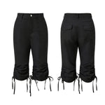 Fashion Women's Capri Pants High Waist Drawstring Cuff Cropped Trousers Solid Color Casual Pockets Cargo Calf-length Pant Summer