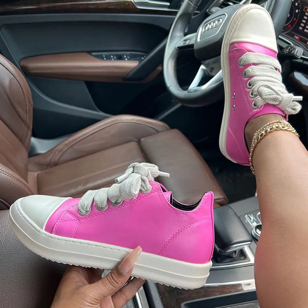 2025 Big Size 44 Women's Platform Skate Shoes Fashion Summer Black Pink Red Lace-up Men Sporty Vulcanize Casual Flat Shoes