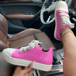 2025 Big Size 44 Women's Platform Skate Shoes Fashion Summer Black Pink Red Lace-up Men Sporty Vulcanize Casual Flat Shoes
