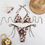 Sexy Rose Red Flower Print Micro Thong Bikini Women Swimwear 2026 String Halter Swimsuit Swimming Wear Triangle Bikinis Sets