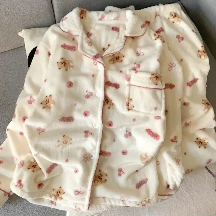Plus Size Fluffy Winter Pajamas Women's Home Clothes Set Thickened Warmth Sleepwear with Running Dogs Design Cozy Indoor Suit