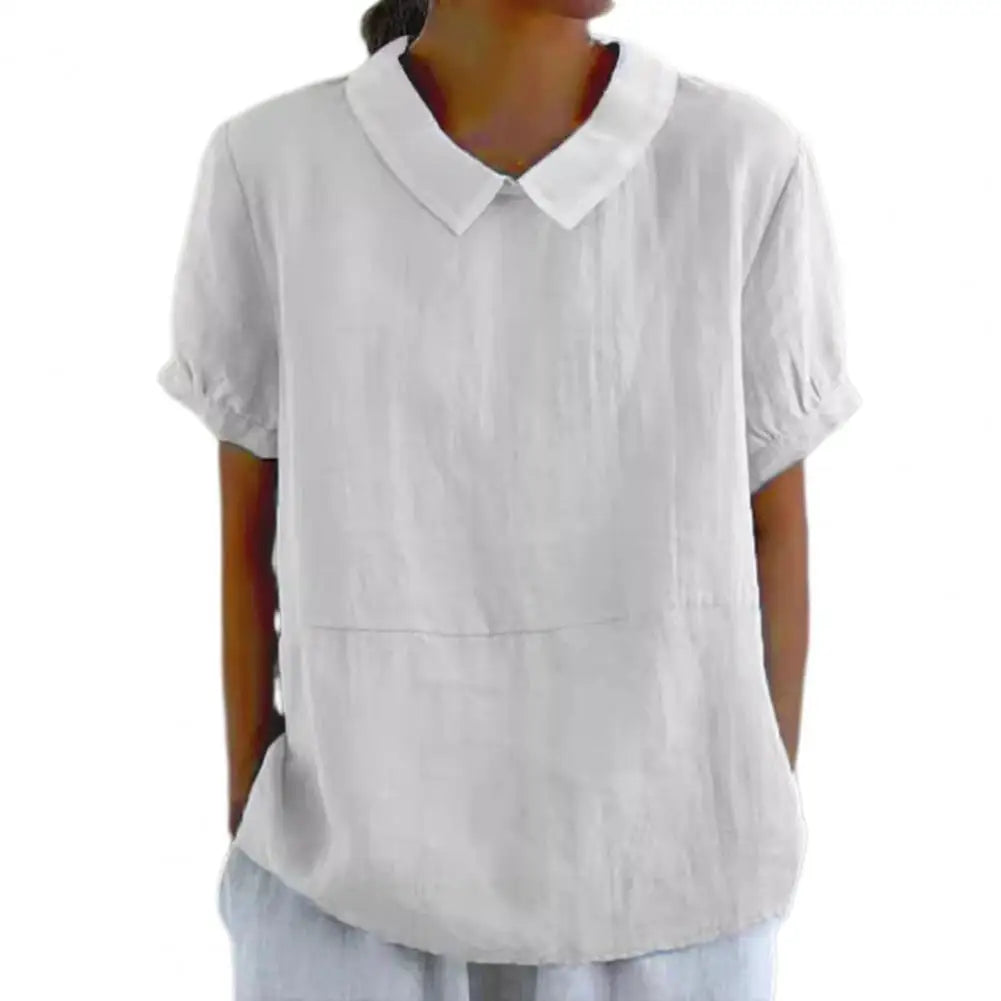 Summer Women Shirt Lapel Short Sleeve Solid Color Pullover Top Solid Color Loose Fit Shirt Tops Casual Streetwear