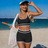 Vintage Black Patchwork Two Piece Swimsuit Swimwear Women Large Size Sports Push Up Crop Top High Waist Bathing Suit Bikini Set