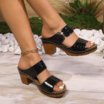 Fashion Green High Heels Sandals Women Summer 2025 Pu Leather Square Heel Sandals Slides Woman Slip-On Platform Sandalias Mujer