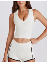 Colorblock V-Neck Tank Top with Built-In Bra Quick-Dry Breathable Sports Bra for Women Running Pilates Gym Yoga Workout