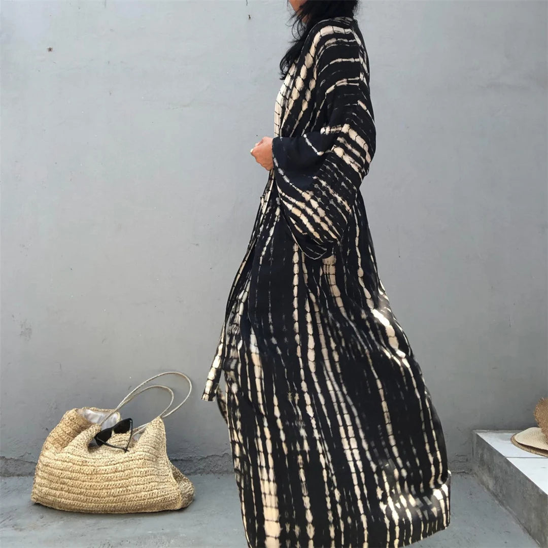 New 10 Colors Printed Long Sleeve With Belt Tunic Beach Cover Up Cover-ups Beach Dress Beach Wear Beachwear Female Women V4521