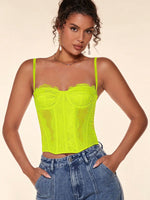 Women's Sexy Tight Corset Top with Eyelash Lace Semi-Sheer Fishbone Design Fashion Short Vest Camisole