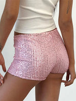 Women's Sequins Shorts Summer Low Rise Elastic Waistband Shorts Hot Streetwear