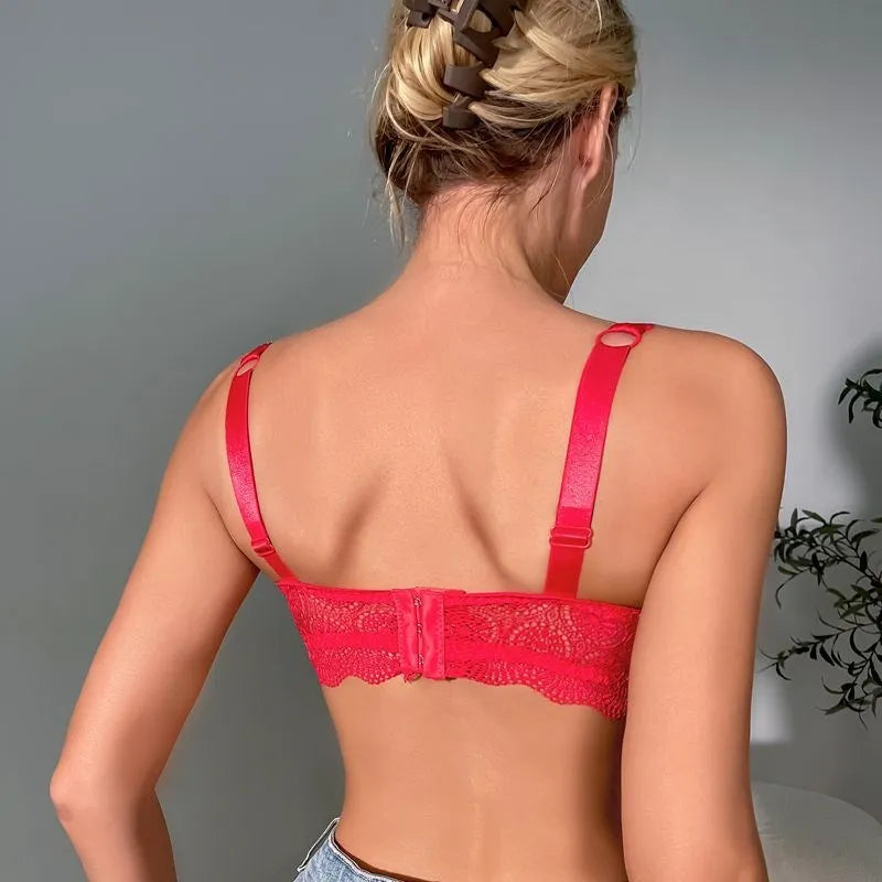Beauwear Elegant Rhinestone Straps Scallop Trim Bra for women Contrast Lace Push Up Bras 80B 85B 90B 95B-137