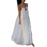 Women's White Spaghetti Strap Long Dress Fashion Solid Color Vacation Style Irregular Neck Backless Dresses Sexy Beach Vestidos
