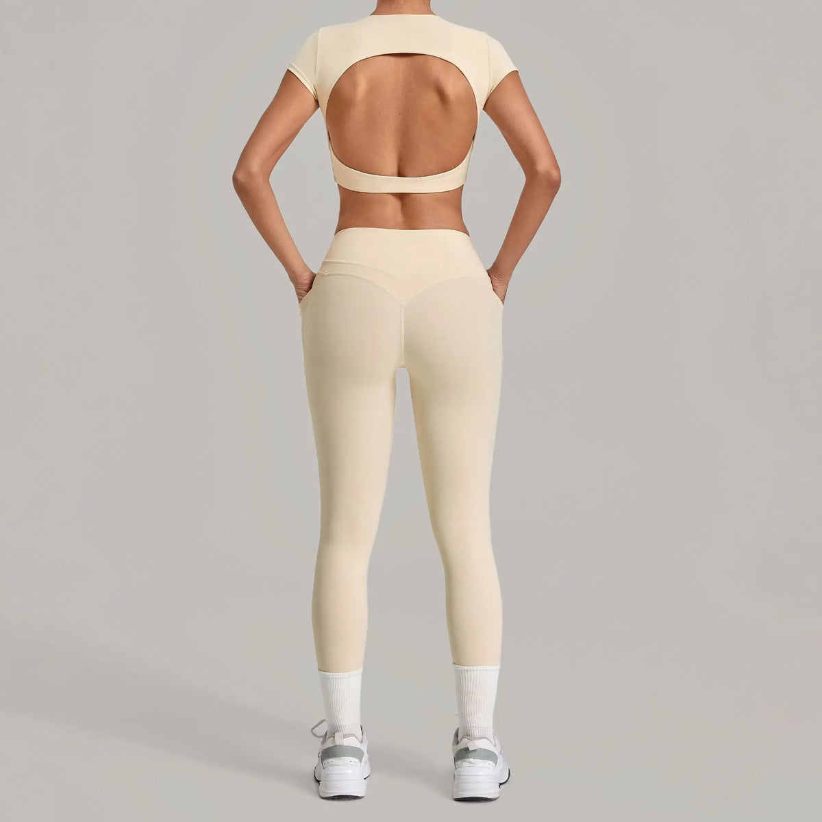 Women's Seamless Yoga Sets Sports Running High Waist Hip-lifting Pants Backless Short-sleeve Suits Workout Fitness Leggings Sets