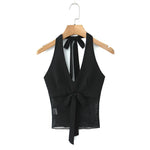Vietnamese Sexy Halter Neck Strap Tank Top Feminine Mesh Transparent Slim Fit Large Open Back Short Camisole Top Casual RUKJ