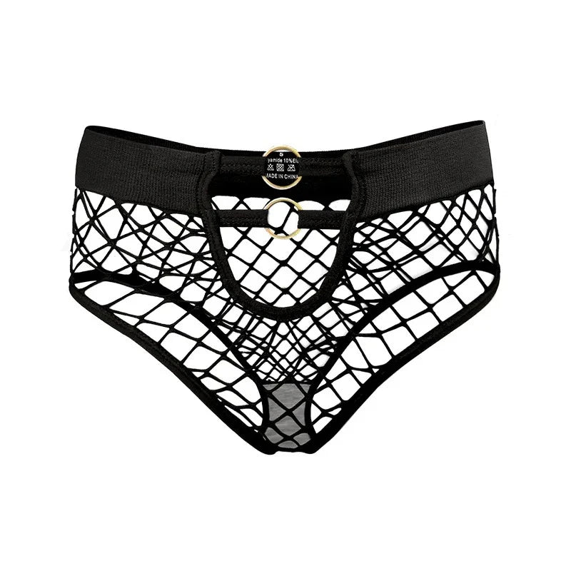 2pcs Sexy Women's Panties BriefsElasticity Underwear Mid Waist Fishnet Lingerie Ladies Hollow Out Transparent Underpants