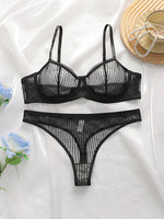 Women's transparent sexy lingerie set with striped lace and steel rims, push up bra paired with seamless thong set YS2864