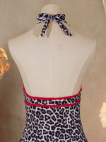 Sexy Red Leopard Print Contrast One Piece Swimsuit 2026 Women Pearls Hollow Out Deep V Neck Backless Slim Bathing Suit Swimwear