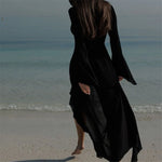 New Sexy V Neck Ruffled Long Sleeve Chiffon Tunic Beach Cover Up Cover-ups Beach Dress Beach Wear Beachwear Female Women V5976