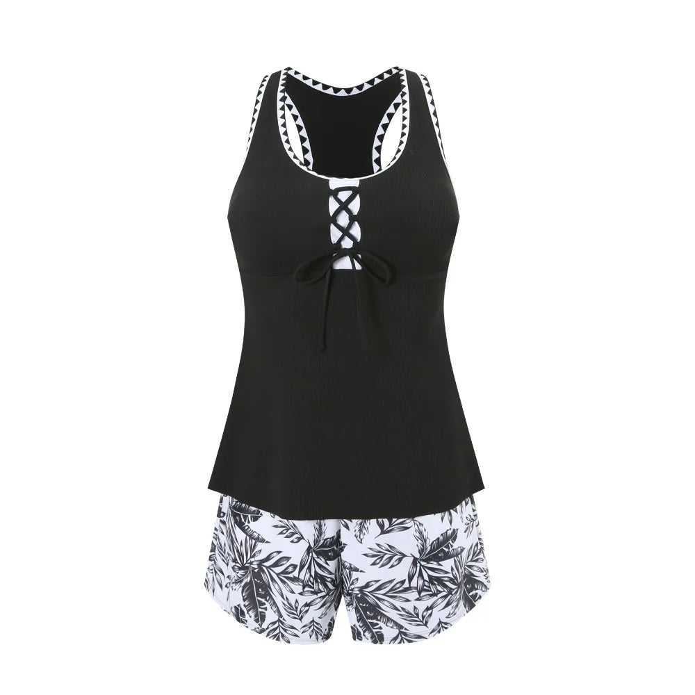 Women's Bathing Suit Two Pieces Tankini Set Summer Sexy Beach Wear High Waisted Print Shorts Swimwear Raceback Women Swimsuit