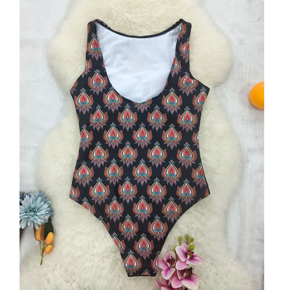 Striped Women One Piece Swimsuit High Quality Swimwear Printed Push Up Monokini Summer Bathing Suit Tropical Bodysuit Female