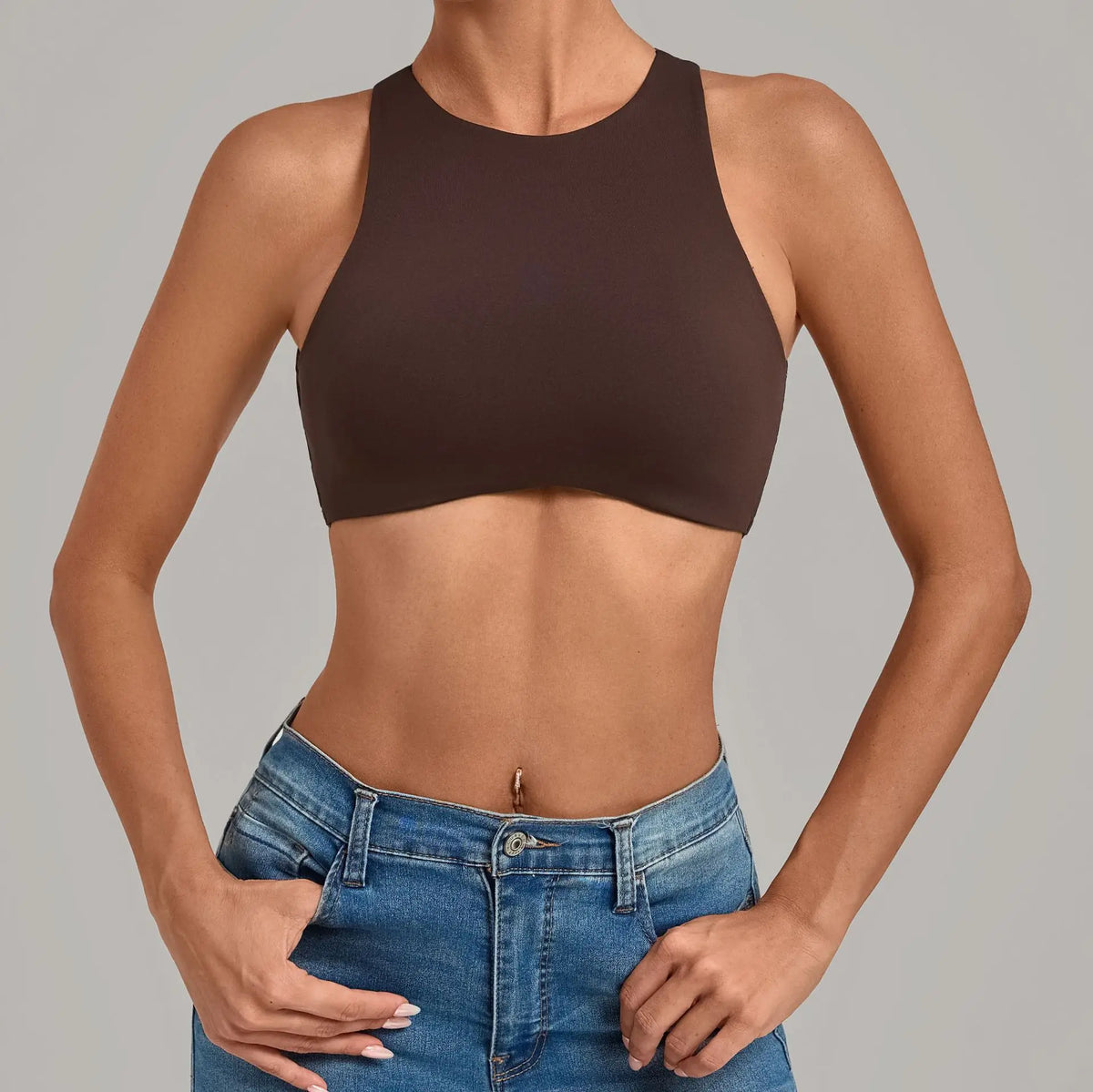 STOUREG Women's High Neck Yoga Tank Top Backless High Elastic Shockproof Padded Bra Racerback Gym Fitness Workout Breathable