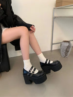 Women Lolita High Heels Chunky Platform Buckle Strap Mary Jane Shoes 11CM Super High Heel Pumps Woman Cosplay Goth Punk Shoes