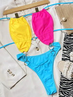 Halter Metal Rings Hollow Out Female Swimwear One Piece Swimsuit Women High Cut Monokini Backless Bathing Suit Swim Beachwear