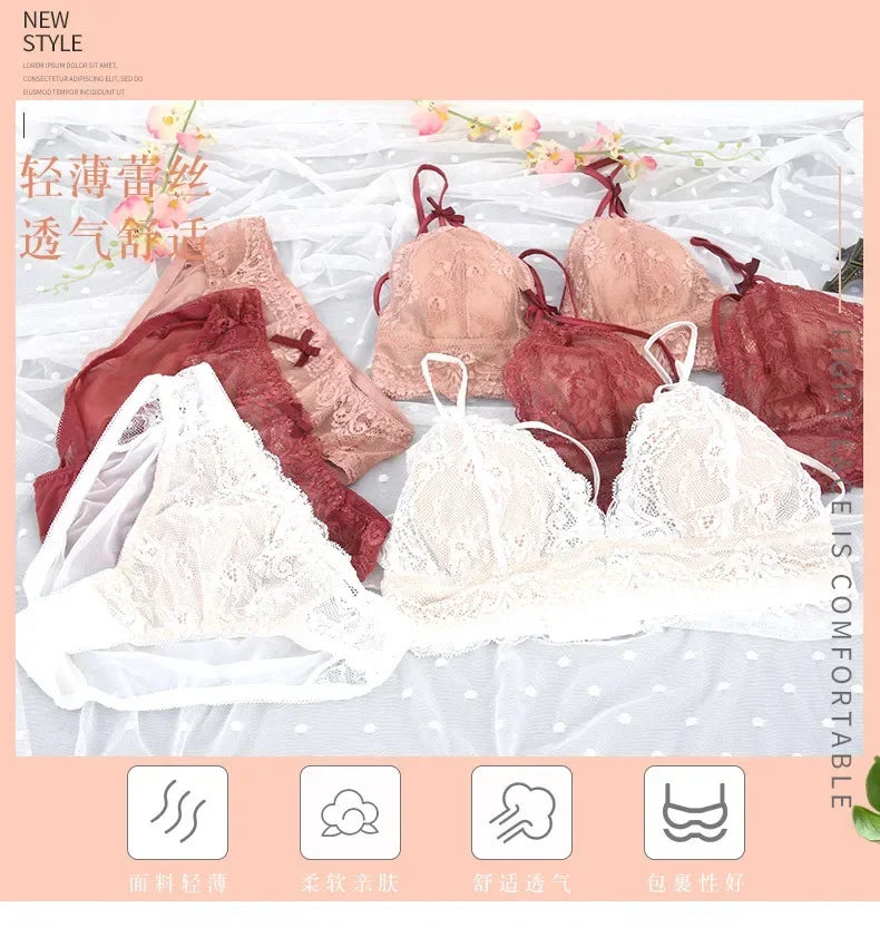 MOYISUFrench Ultra Fina Sexy Tushy Conjunto Encaje Sin Aro Sensual Transparente Bralette Pantaleta Ajuste Perfecto Talla S-XL