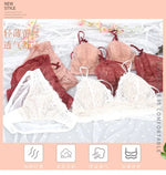 MOYISUFrench Ultra Fina Sexy Tushy Conjunto Encaje Sin Aro Sensual Transparente Bralette Pantaleta Ajuste Perfecto Talla S-XL