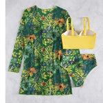 2025 Three Pieces Bikini Set Cover Up Swimwear Women Swimsuit Print Long Sleeve Push Up Bathing Suit Beachwear Swimming Biquini