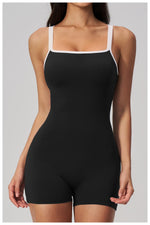 Tight Fitting One-piece Yoga Suit Women Color Bloack Square Collar Hollow Out Backless Butt-Lifting Gym Sports Short Jumpsuit