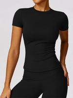 Yoga Shirts Women Summer Short Sleeve O Neck Sports Top Running Tee Quick Dry Pink Black Gym Fitness Workout T-Shirts Sportswear