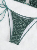 Sexy Green 2 Piece Bikinis Sets Women Halter Metal Stap Push Up Swimsuit 2024 Summer Lace Up Beach Bathing Suit Thong Swimwear