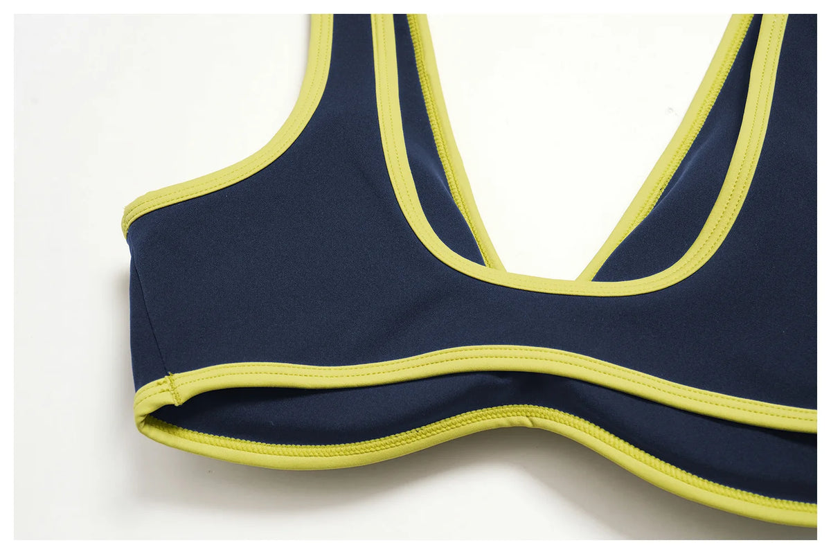 Women's Tracksuit Color Blocked Yoga Sets V Neck Sports Bra High Waist Flare Pants Fitness Suit Outdoor Running Workout Clothes