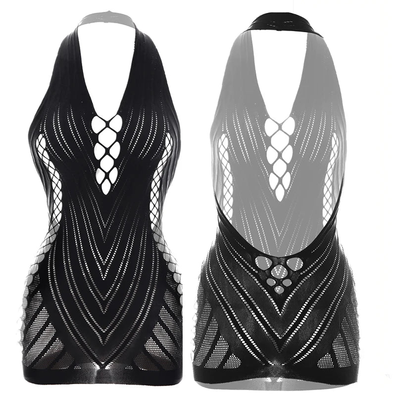 1PC Women Sexy Fishnet Beach Cover Up Sleeveless Hollow Out Bodycon Dress See Through Summer Swimwear