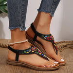 Fashion Mix Color Bohemian Sandals for Women 2025 New Clip-Toe Flat Heels Gladiator Shoes Woman Pu Leather Non-Slip Sandals